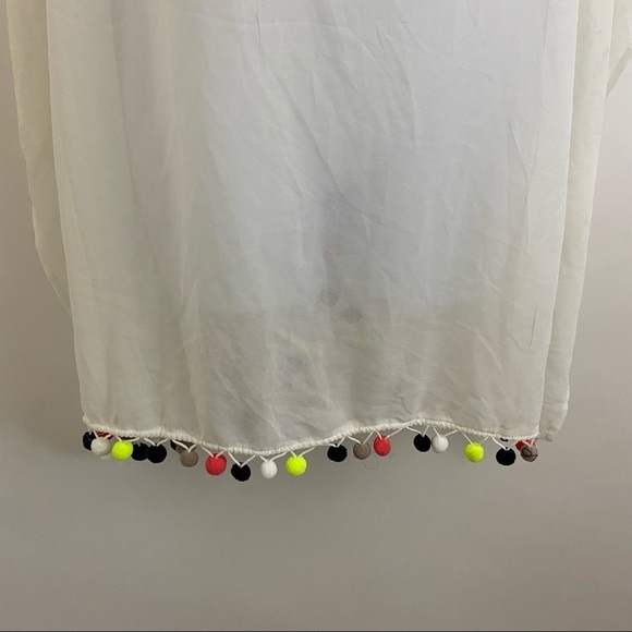 Xhilaration White Pom Pom Trim Swim Coverup Sz M - Picture 3 of 12